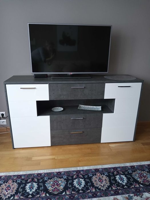 Komoda biały połysk szary beton 158x84