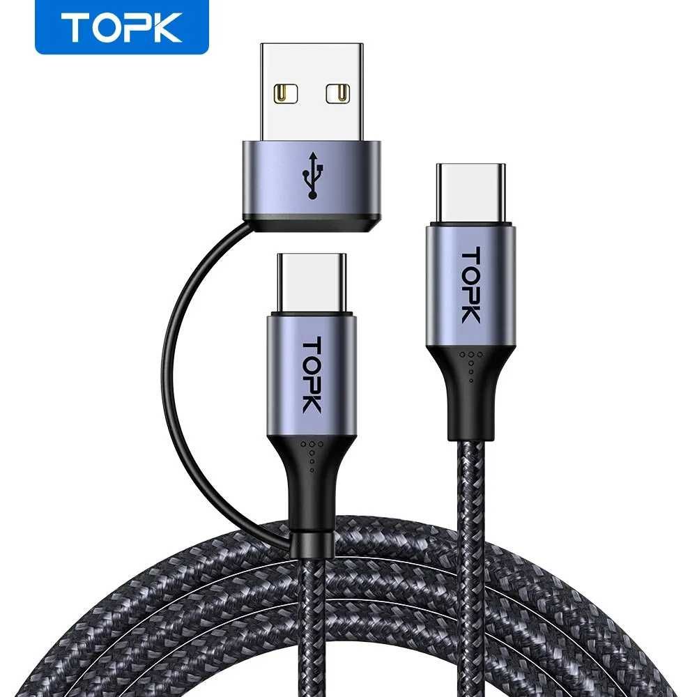 TOPK 60W USB-C PD: Kabel USB-C + Adapter do USB-A Szybkie Ładowanie 3A