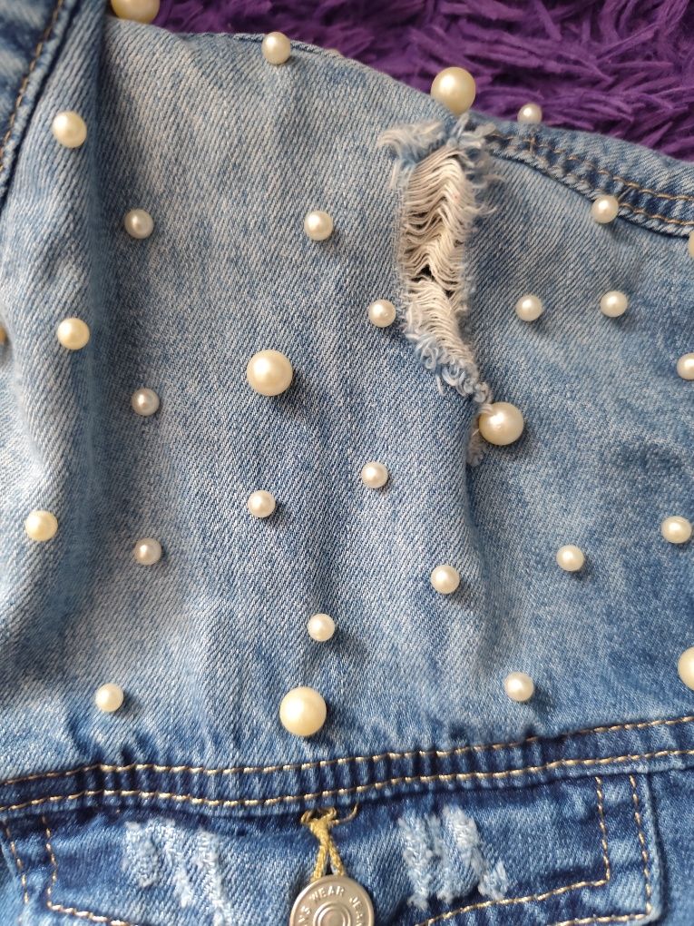 Jeansowa dłuższą katana z perełkami L