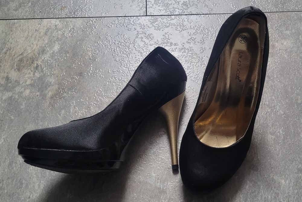 Nowe seksowne czarne szpilki r. 35/36 złoty obcas