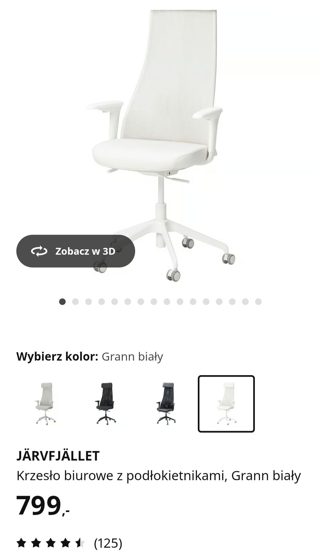 IKEA JÄRVFJÄLLET krzesło biurowe z podłokietnikami białe nowe