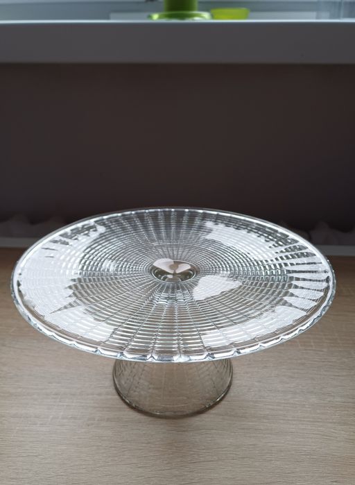 Duża szklana patera na tort, na stożku wys. 26cm Ząbkowice