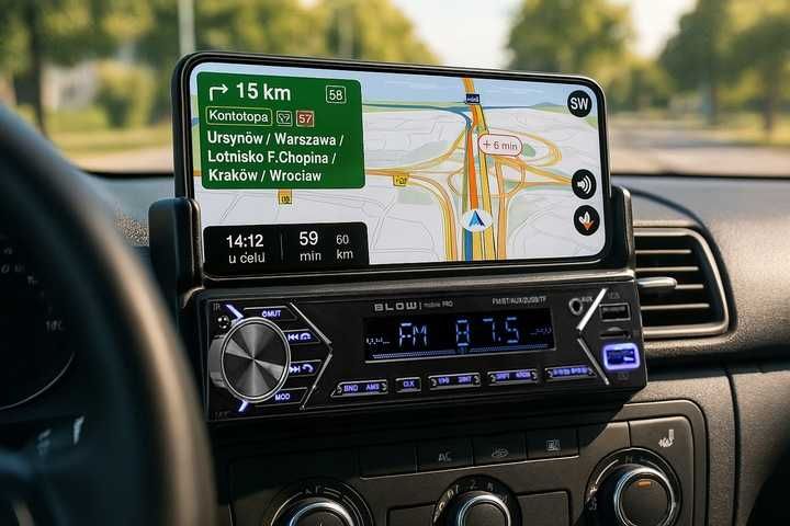 Radio Samachodowe z Uchwytem na telefon i pilotem Bluetooth USB AUX
