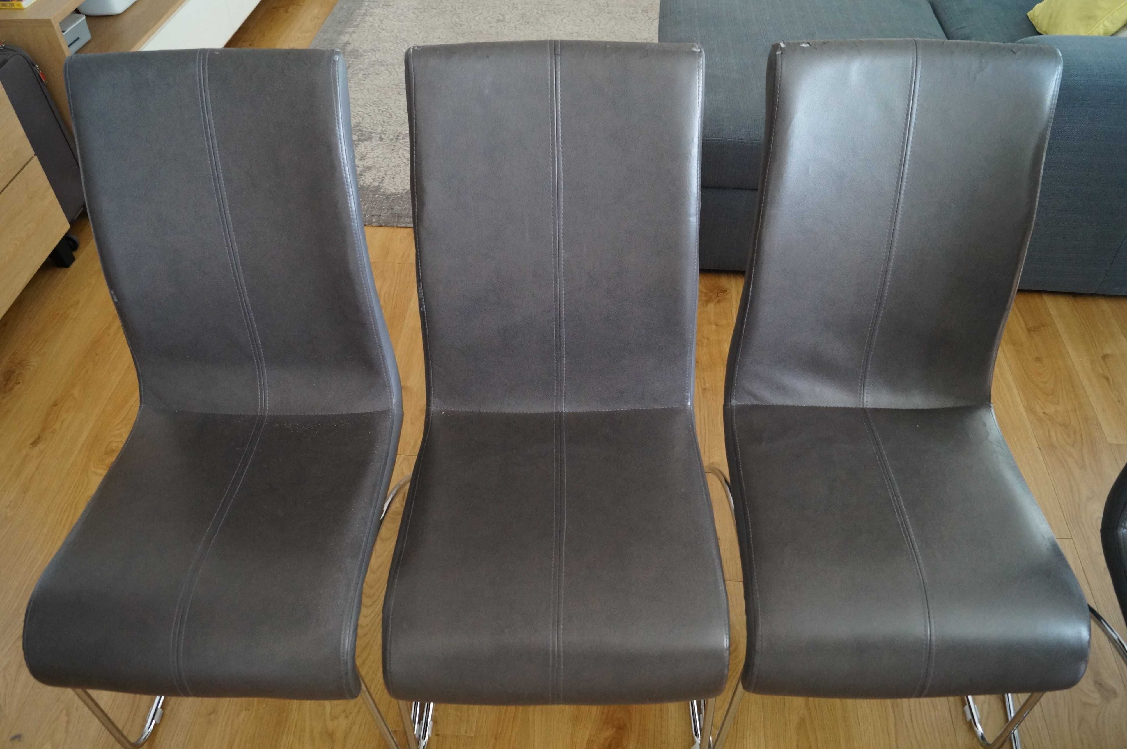 Krzesła - szara eko skóra (6szt.) + czarne pokrowce (8 szt.)