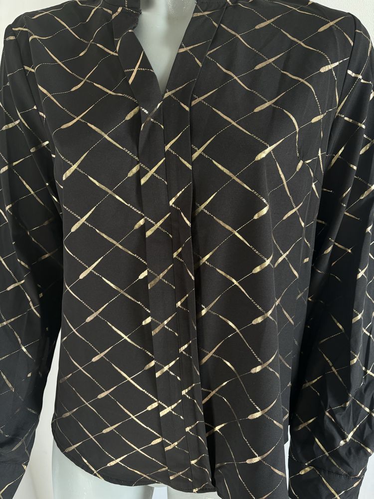Czarna elegancka koszulabluzka ze zlotym wzorem z długim rękawem XL 42