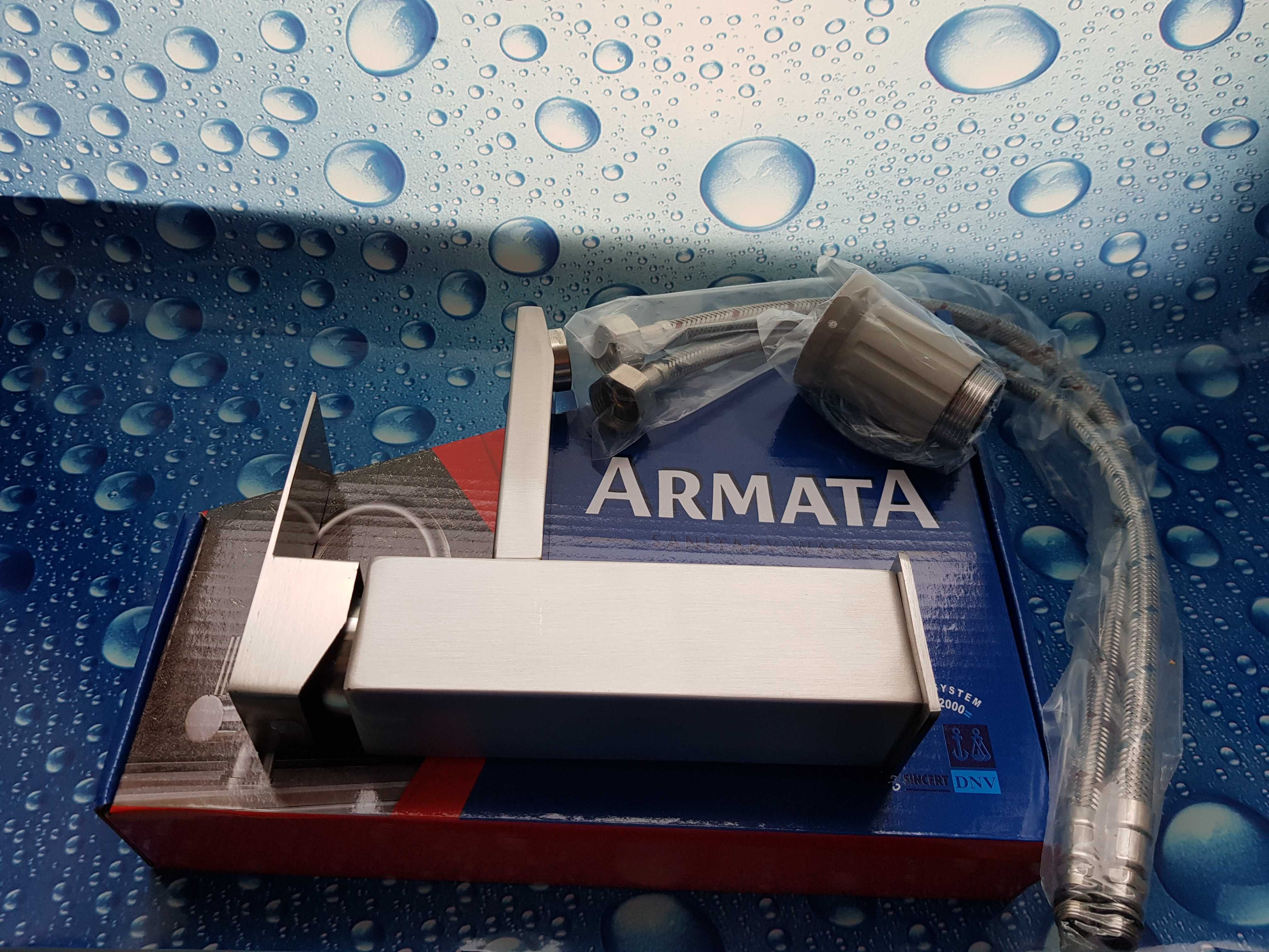 Смеситель змішувач для умивальника з нержавійки ARMATA Kub 001