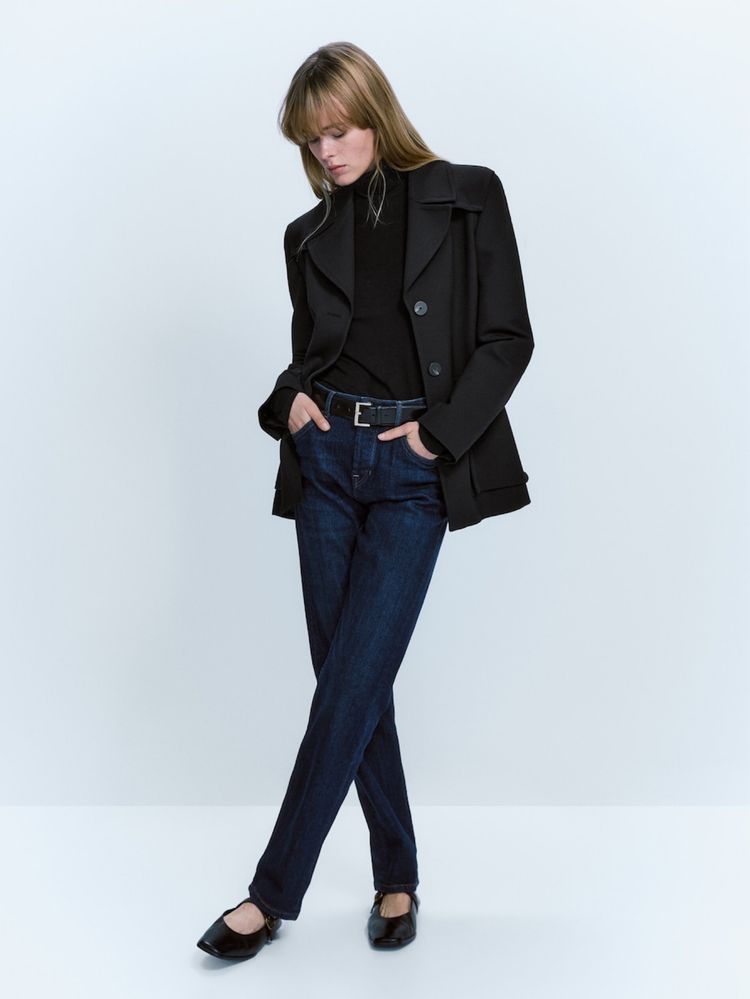 Чорний приталений піджак з карманами massimo dutti, розмір 34 (xs)