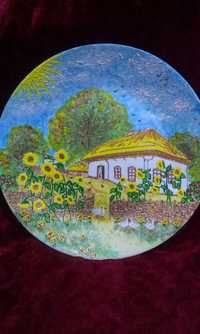 Декоративная тарелка в украинском стиле "Гуси біля хати".