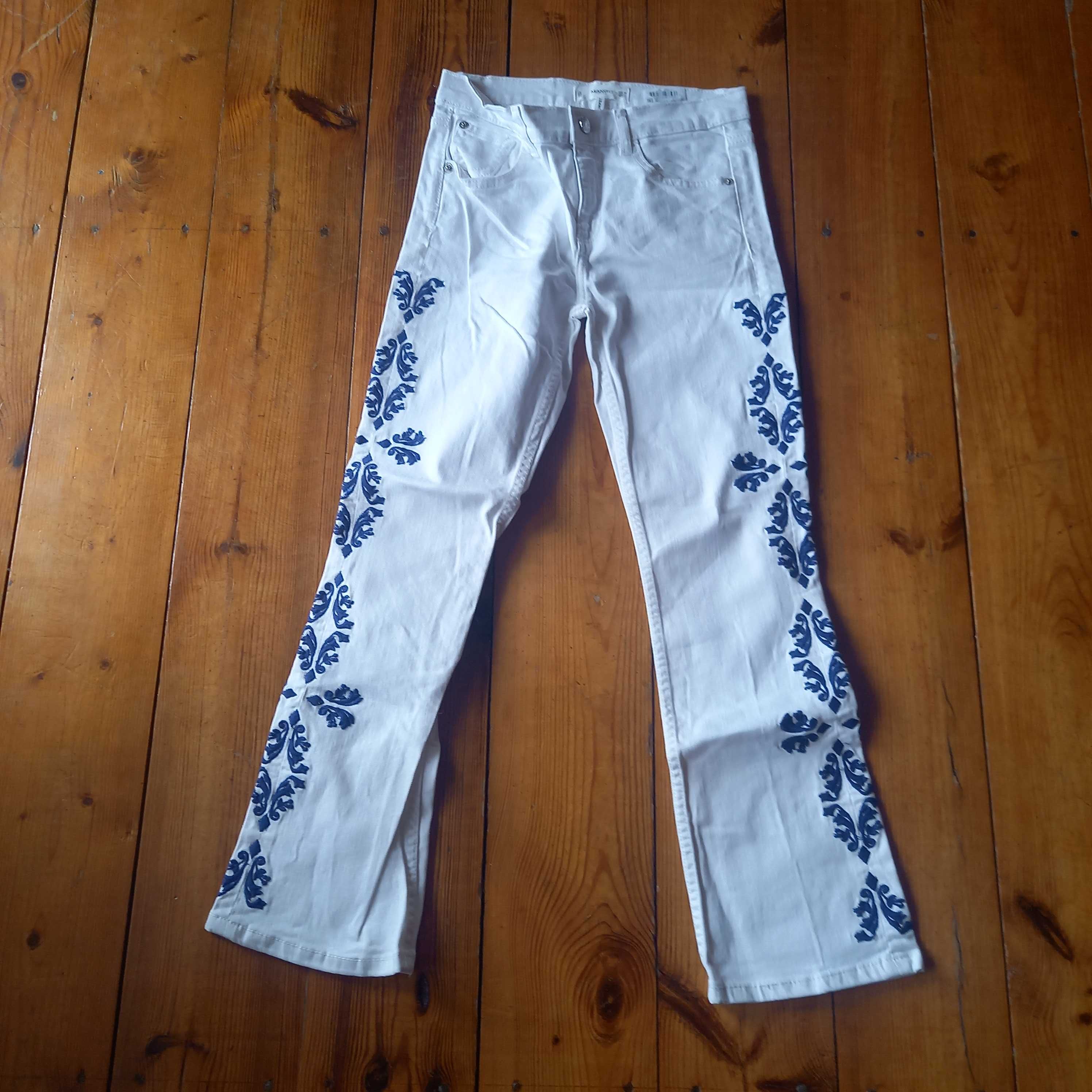 białe spodnie z haftami mango xxs