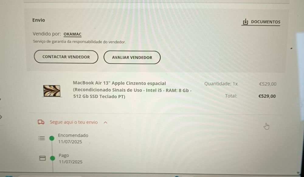 MacBook Air 13" (2020) – Cinzento Espacial – Bom estado