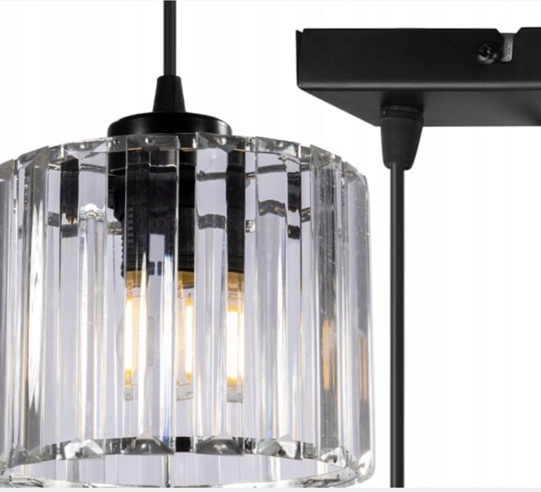 Czarna wisząca lampa 3 punkty swiatła kryształowy żyrandol kryształ