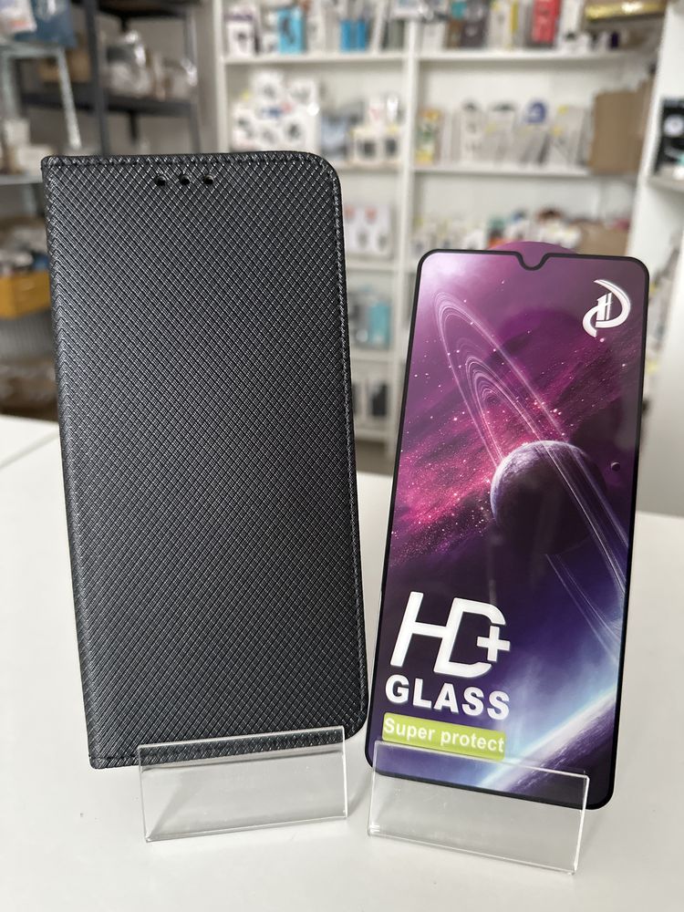 Szkło hartowane i etui zamykane czarne do XIAOMI REDMI A3 4G