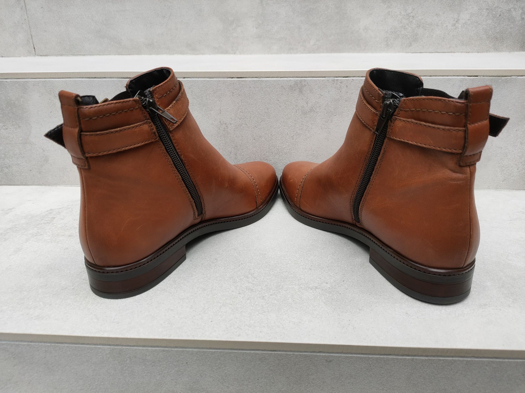 Buty Freeflex botki skórzane damskie brązowe na suwaki r. 38 24,5cm