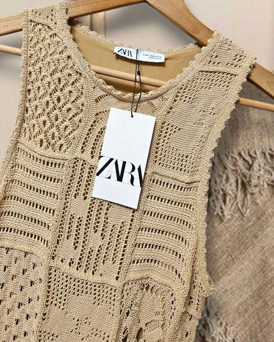 Платье Zara вязаное в технике пэчворк в стиле ручной работы, р. S/M