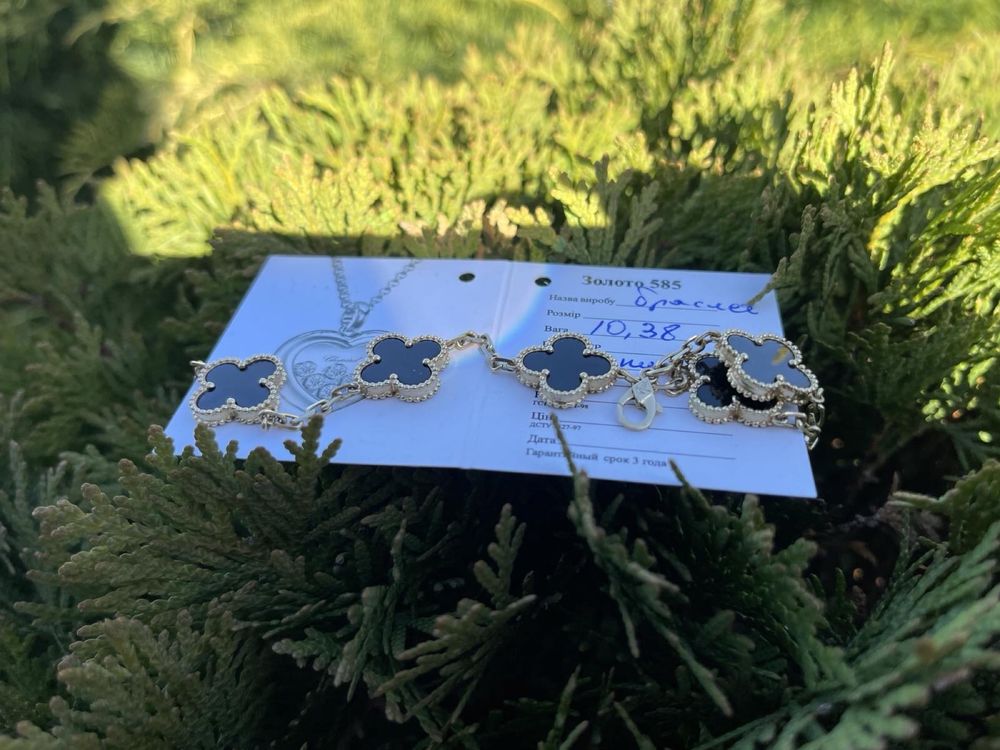 Золотий браслет в стилі,під бренд Van Cleef,онікс натуральний,10,4гр.