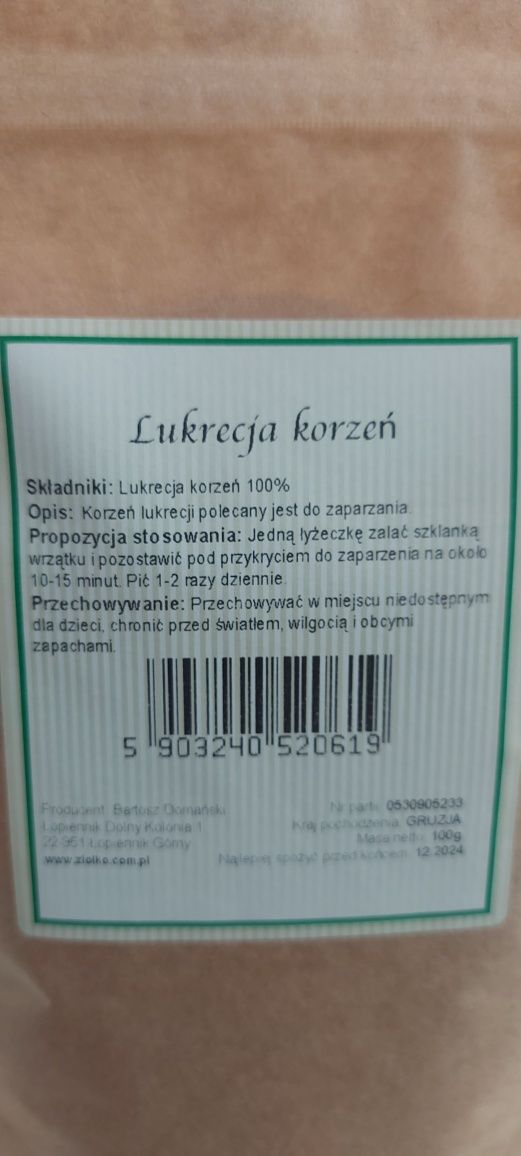 Lukrecja korzen 100g przeciwzapalne, przeciwbakteryjne, przeciwwirusow