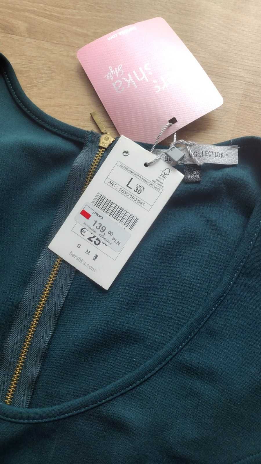 BERSHKA zielona sukienka na długi rękaw rozmiar L z metką nieużywana