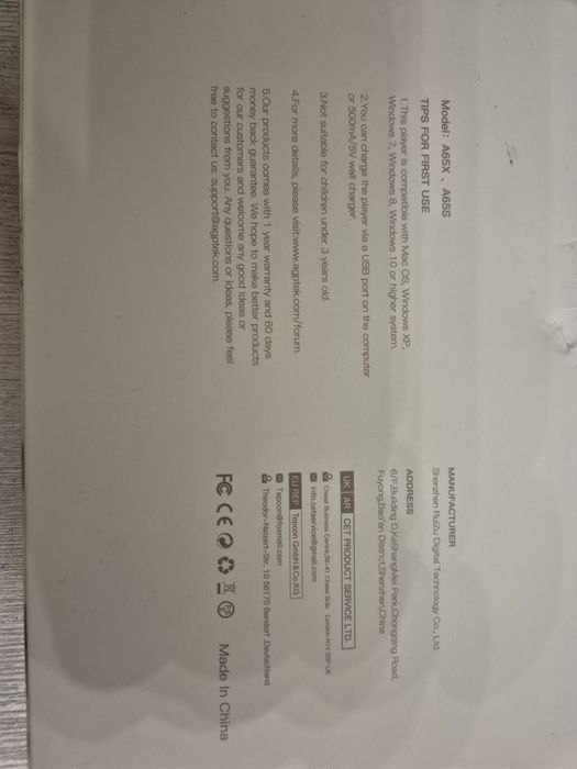 Odtwarzacz MP3 Agptek bluetooth