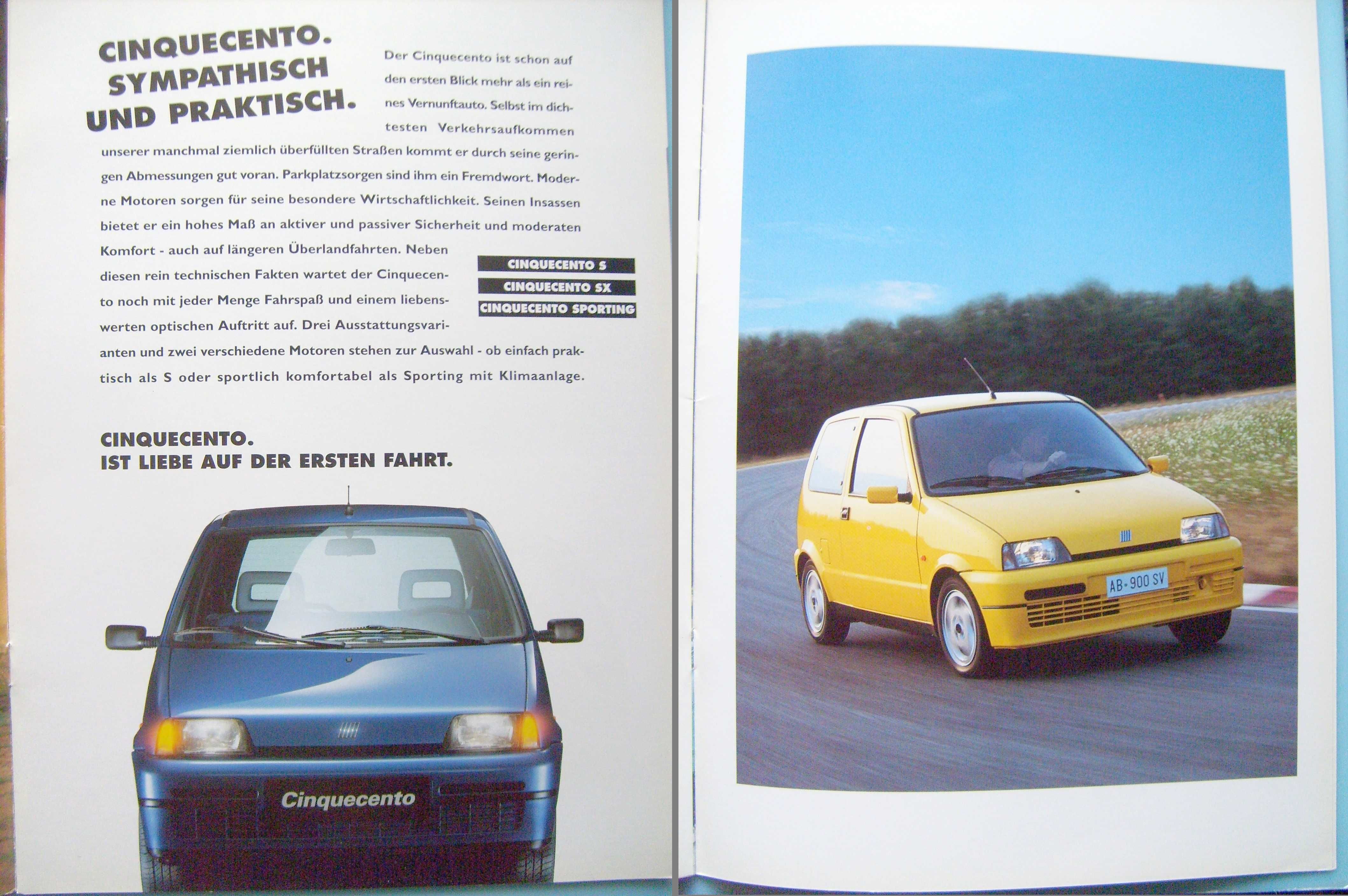 FSM FIAT Cinquecento S / SX / SPORTING *1995 prospekt 26 str. IDEAŁ