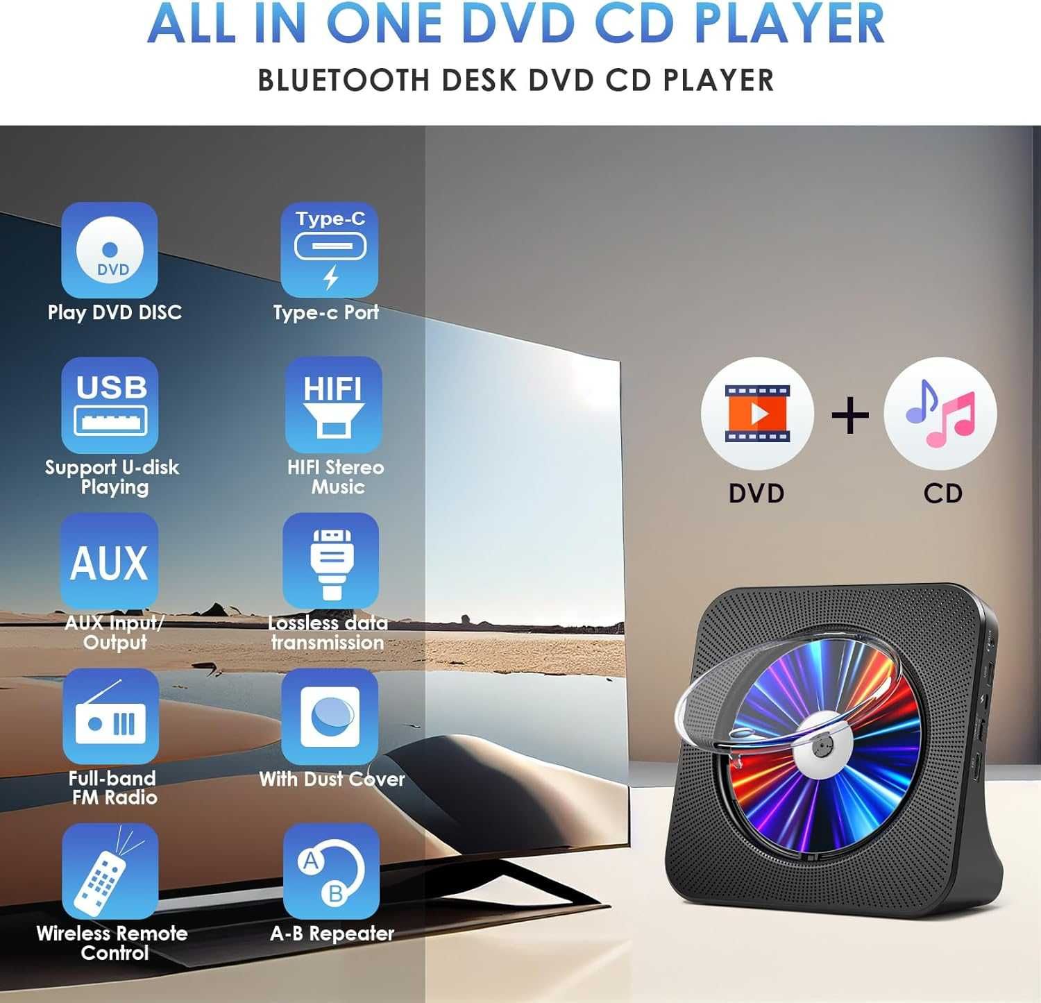 Gueray Odtwarzacz DVD CD Bluetooth Czarny
