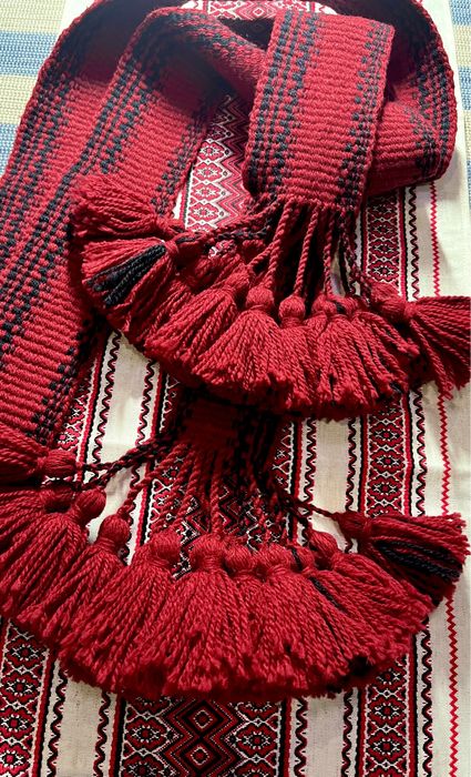 Бордовий тканий пояс напіввовна Червоний пасок крайка