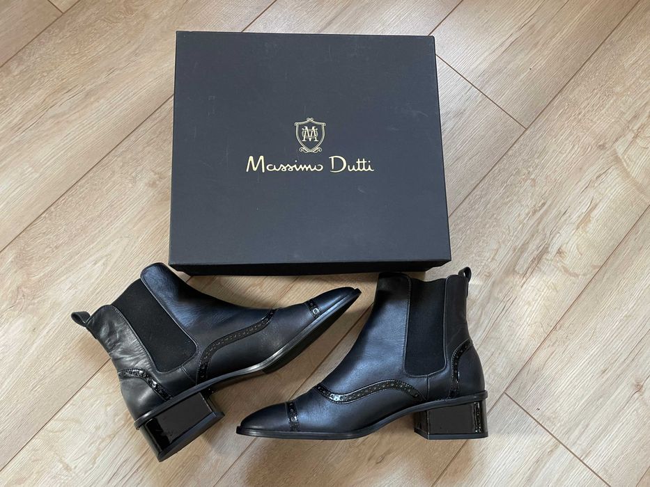 Botki Massimo Dutti czarne skóra chelsea komplet pudełko worek 299zł