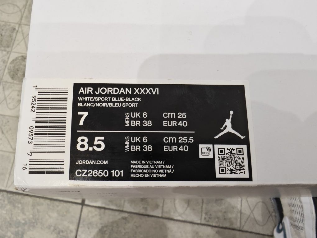 Баскетбольні кросівки Air Jordan 36. Розмір  40eu, 7us, устілка 25см