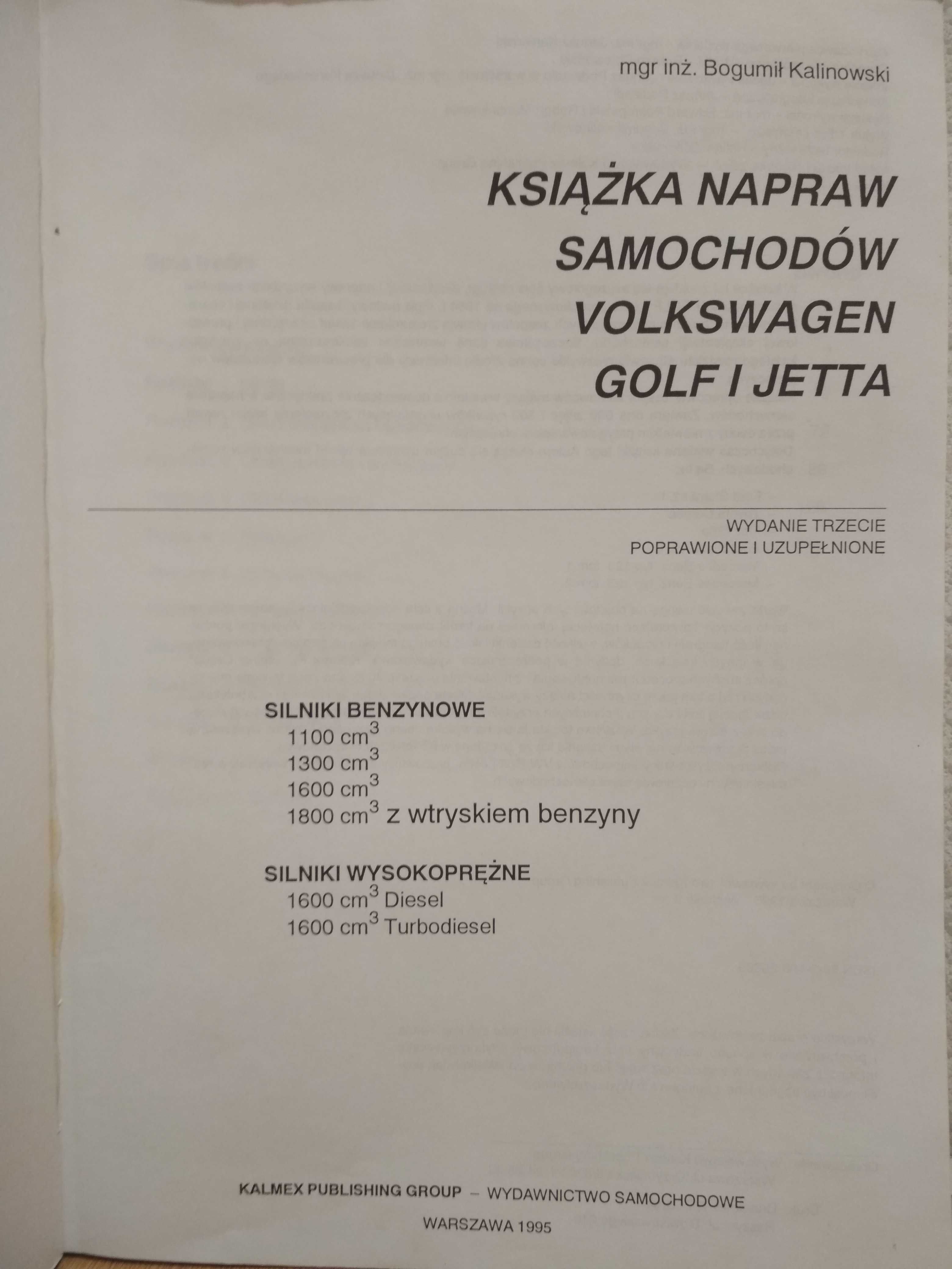 Książka Napraw samochodów Volkswagen Golf II, Jetta modele 84-90