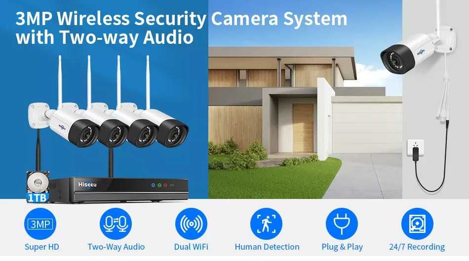 Sistema KIT 4 Cameras Vídeo Vigilância • WIFI • Exterior 3MP • NOVO