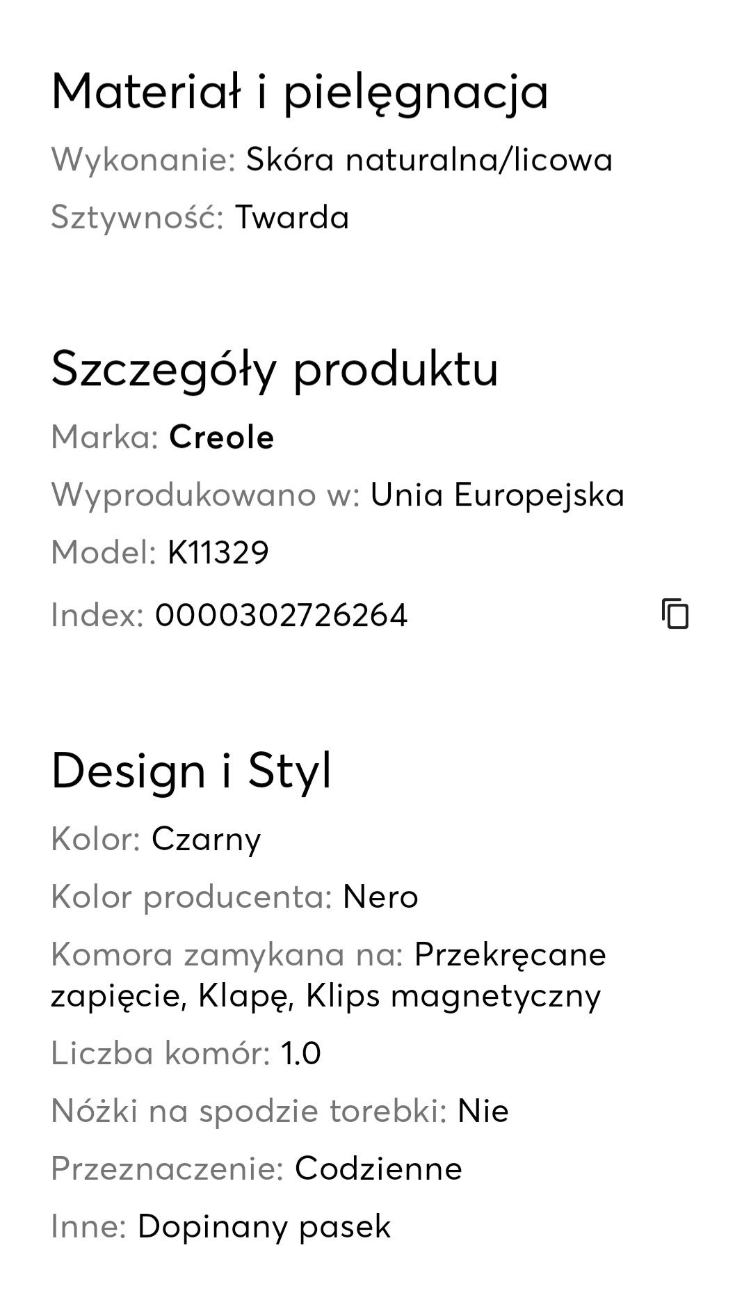 Skórzana czarna torebka Creole