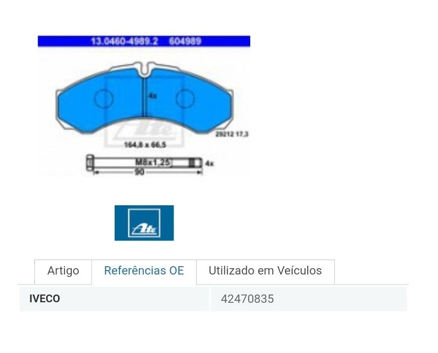 Jogo Pastilhas ATE para Iveco daily II (novas na caixa)