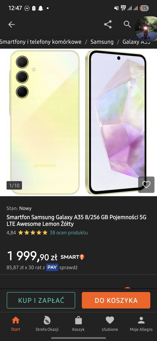 Smartfon Samsung Galai a35 5G żółty