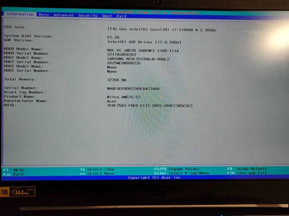 Acer Nitro 5 AN515-57 / i7-11800H | RTX 3070 | 32 GB | SSD 1 TB+512 GB