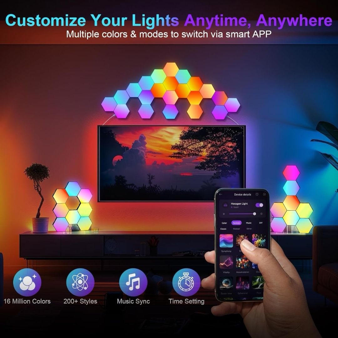 12 szt Lampka Hexagon Dekoracja Ścienna Plaster Miodu LED RGB Pilot