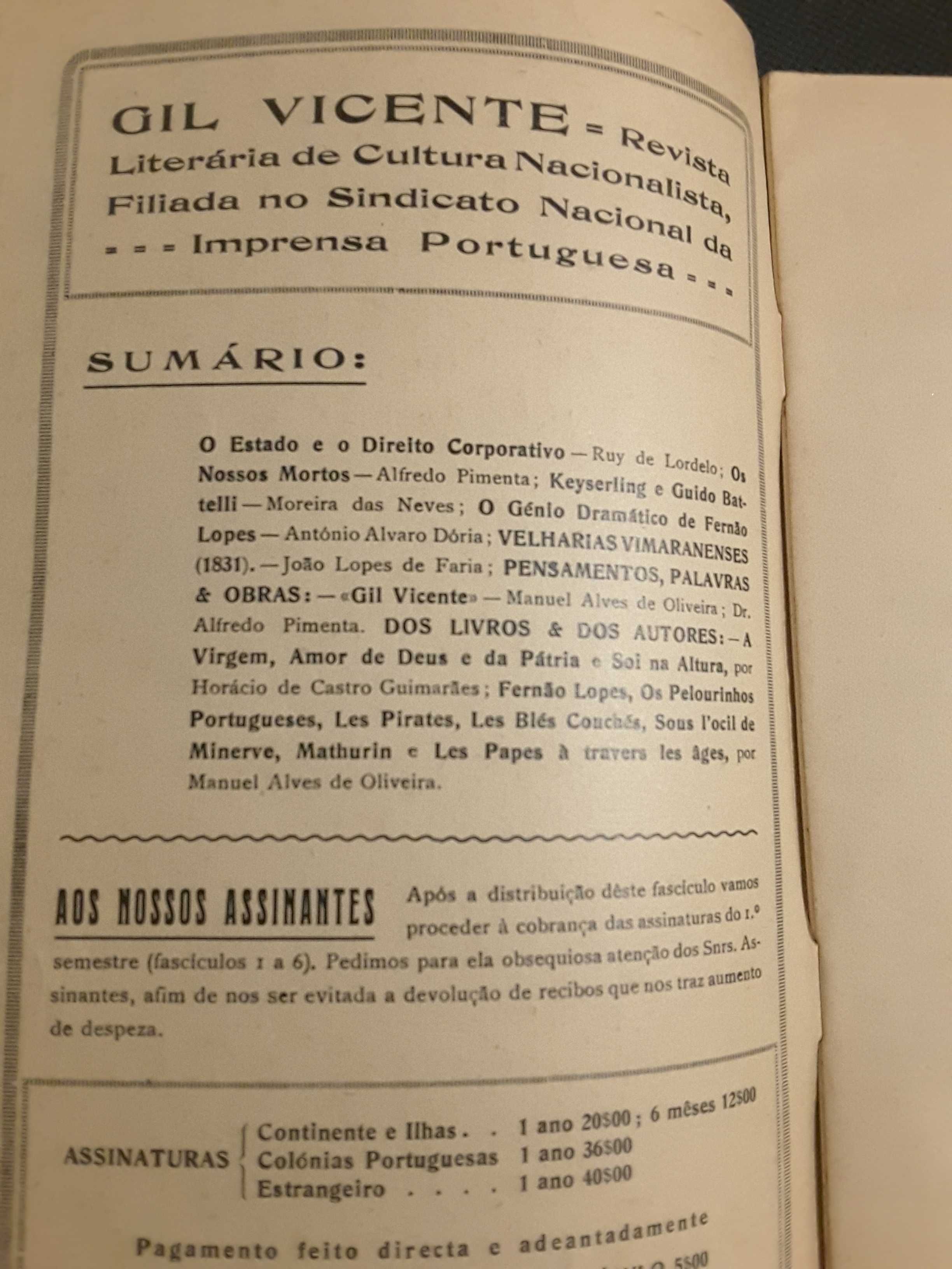 Gil Vicente, Revista Literária de Cultura Nacionalista