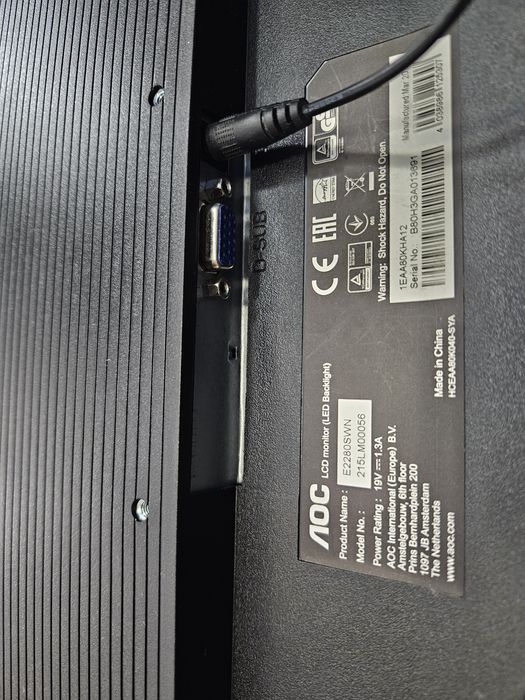 Monitor AOC E2280SWN 21,5 cala, złącze D-Sub