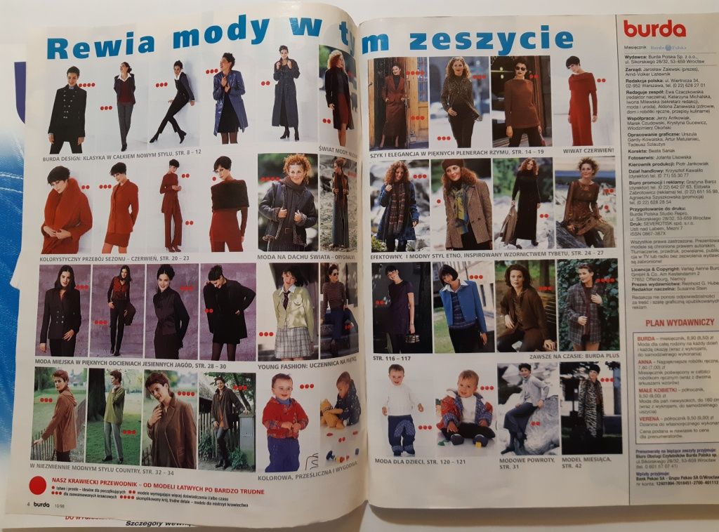 Burda 10/98 wykroje vintage jesień zima dzieci