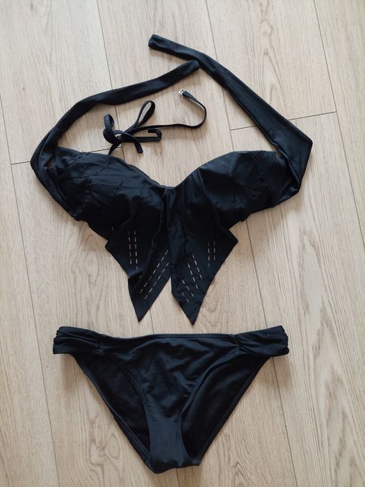 Bikini S 36 czarne z falbanką push up GRATIS BUTIK majtki