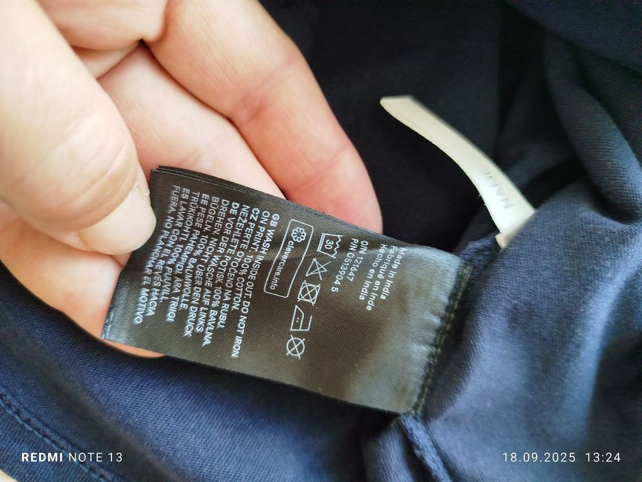 Granatowa bawełniana bluzka koszulka T-shirt z krótkim ozdobnym rękawe