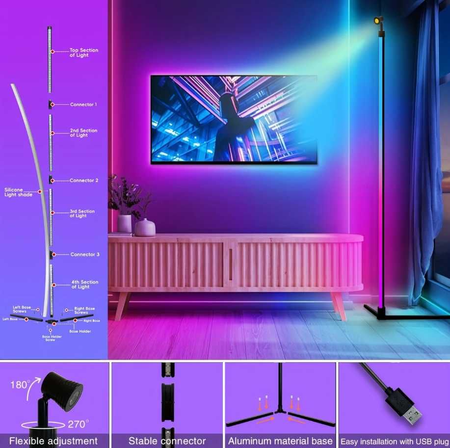 Lampa Narożna LED RGB z Oświetleniem Zachodu Słońca