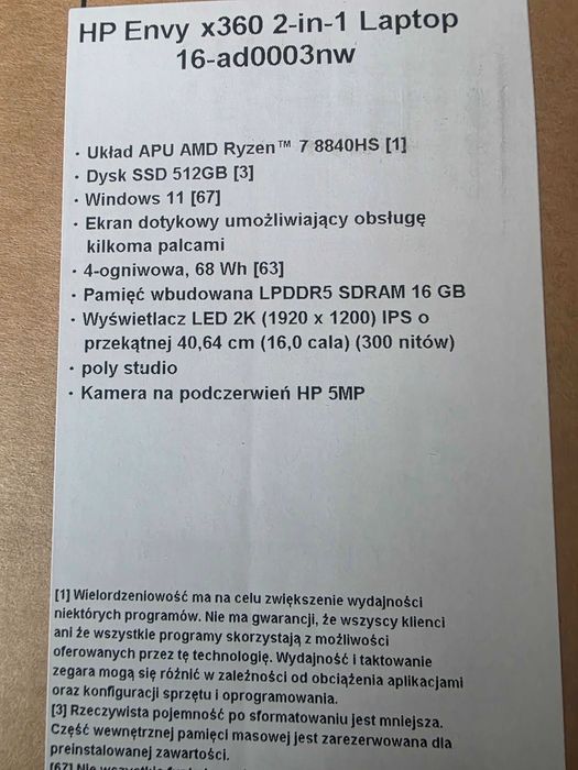 Laptop HP Envy x360 16 AD0003NW Nowy Gwarancja