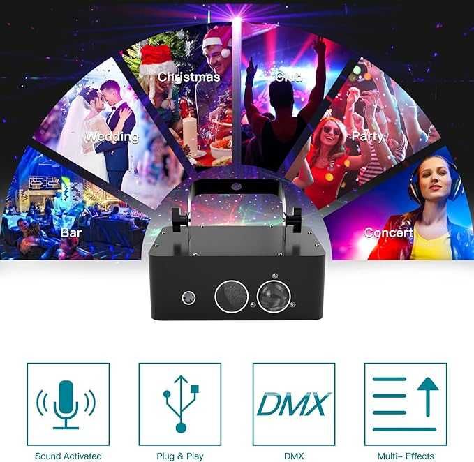 Oświetlenie sceniczne z aurora aqua gwiaździste niebo 3 W 1 efekt DMX