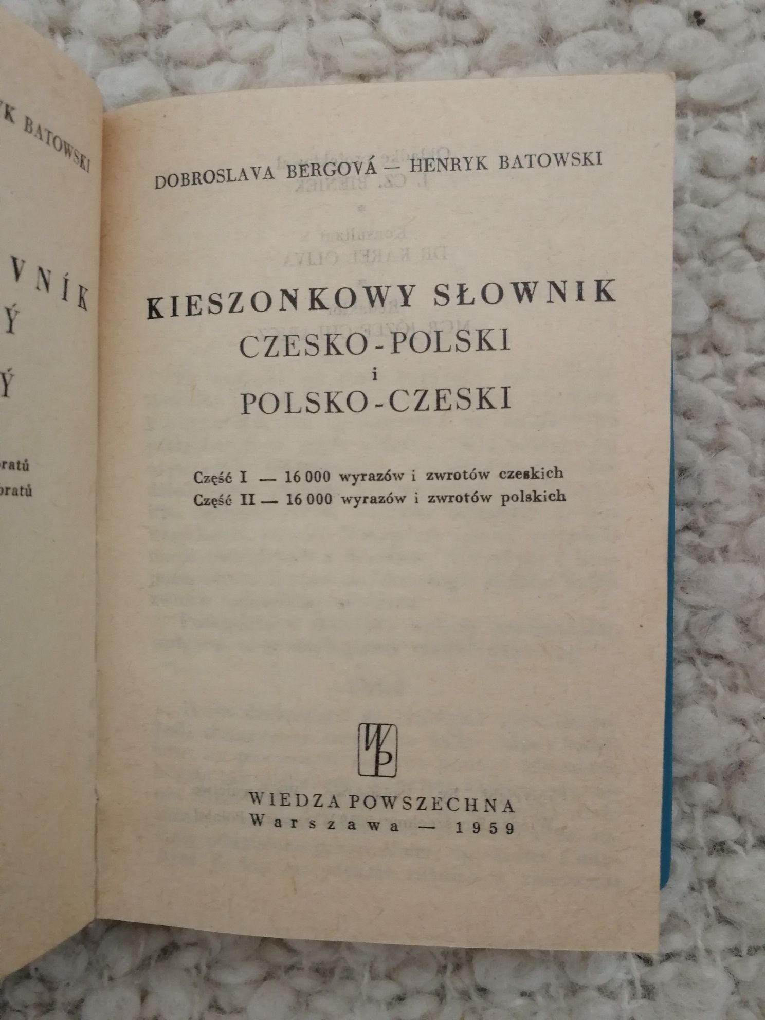 Kieszonkowy słownik czesko - polski polsko - czeski wydanie 1959r.