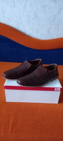 Нарядные мужские туфли натуральная кожа коричневого цвета фирмы Rieker