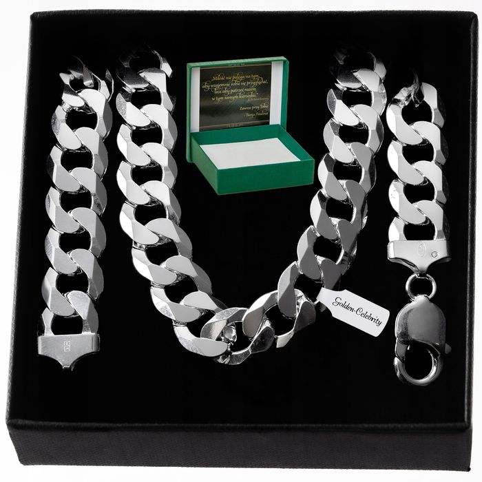 Łańcuszek Srebrny Męski Gruby Pancerka Diamentowana 11,5 Mm + Grawer G