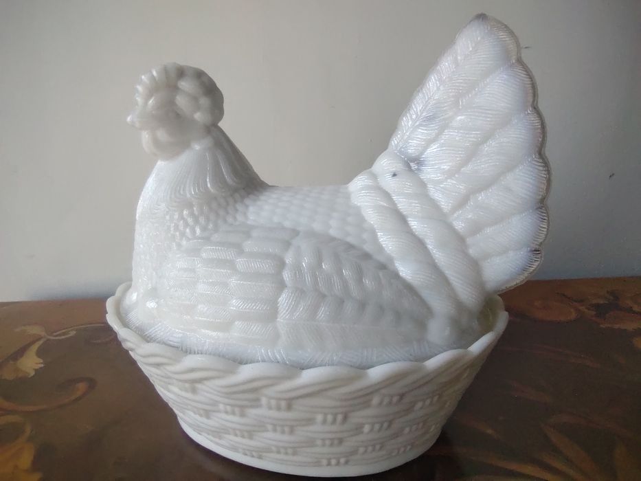 Szkło Ząbkowice kura biała 21cm kolekcja PRL