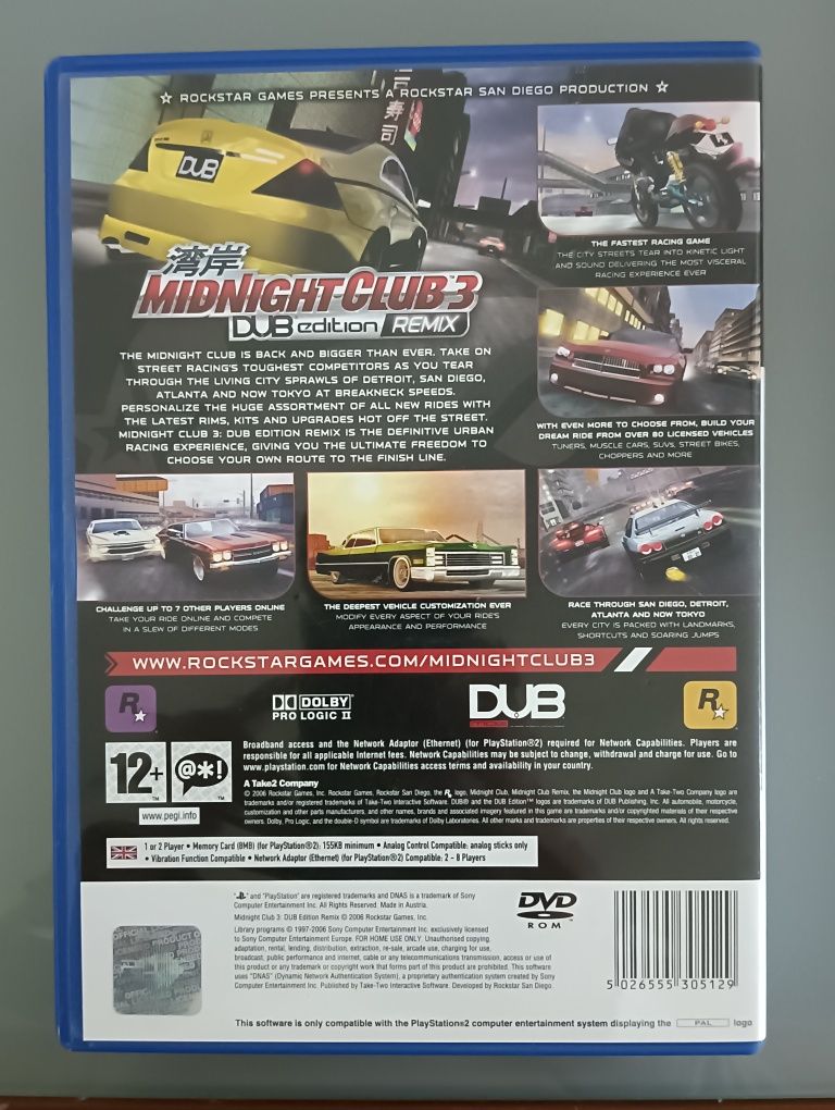 Midnight Club 3  Dub edition Remix	Jogo PS2	Playstation2		Como novo!