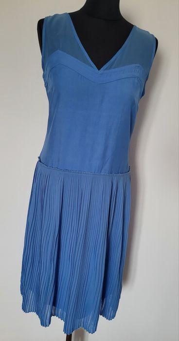 Nowa piękna sukienka midi koktajlowa siateczka plisowany dół rozm. 36