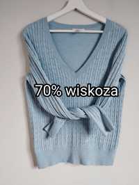 Bluzka dzianinowa, cienki sweter basic, baby blue, warkocze r. S 36 H&