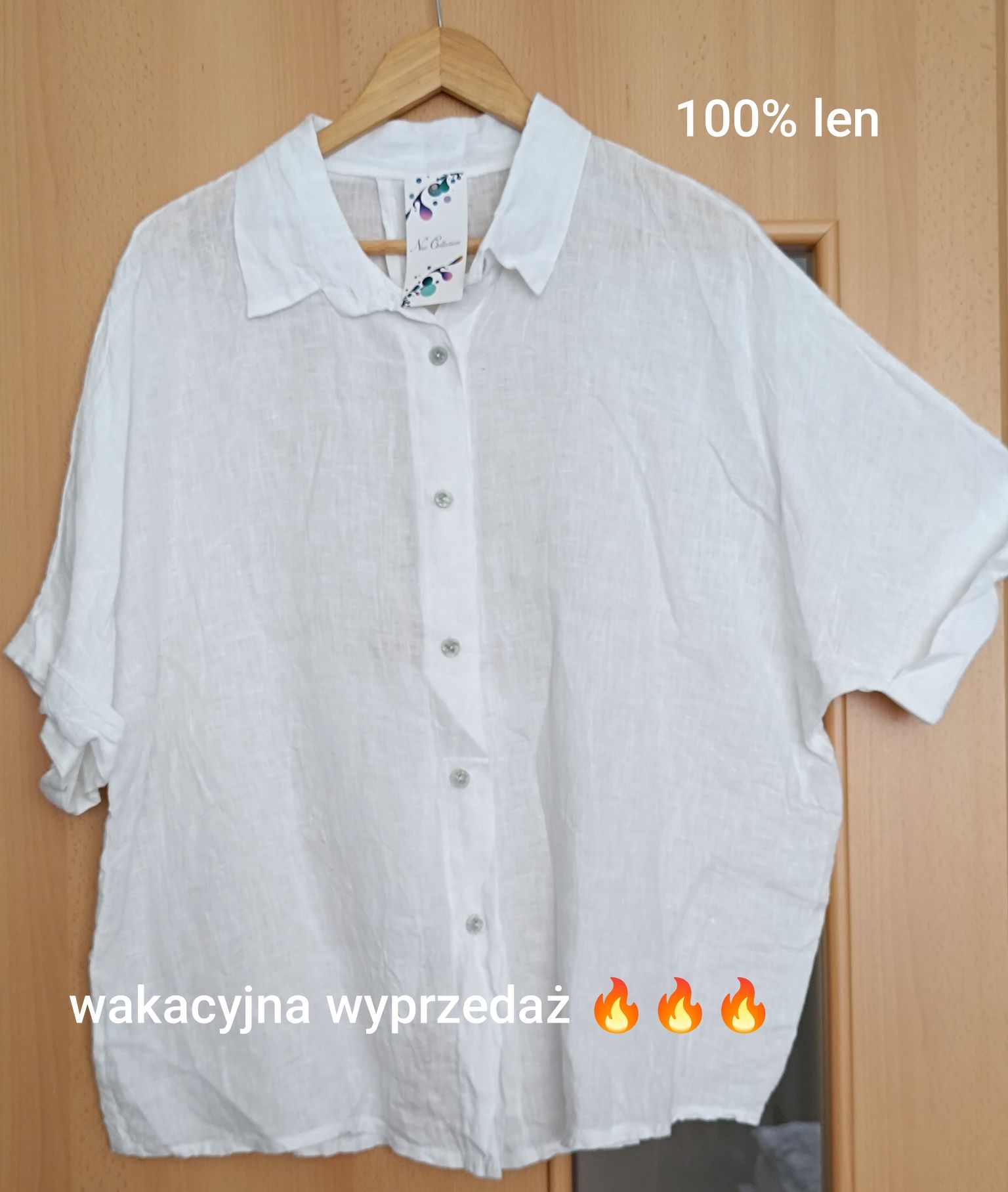Koszula lniana 100% biała rozpinana